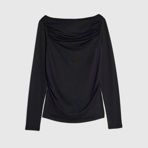 Black Long Sleeve Ruched Drape Top
