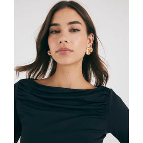 Black Long Sleeve Ruched Drape Top