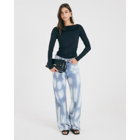 Black Long Sleeve Ruched Drape Top