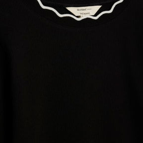 Black Long Sleeve Scallop Trim Top