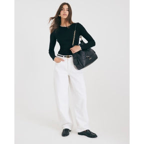 Black Long Sleeve Scallop Trim Top