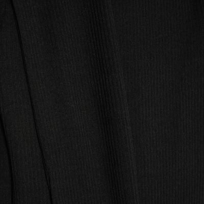 Black Long Sleeve Scarf Neck Ribbed Top