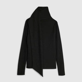 Black Long Sleeve Scarf Neck Ribbed Top