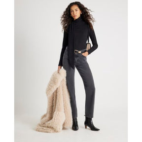 Black Long Sleeve Scarf Neck Ribbed Top