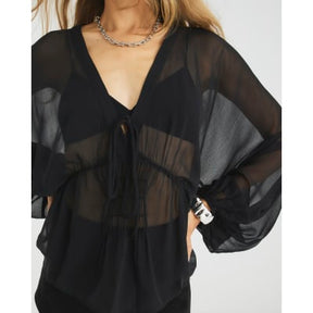 Black Long Sleeve Smocked Blouse