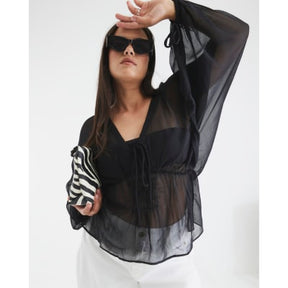 Black Long Sleeve Smocked Blouse
