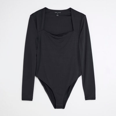 Black Long Sleeve Square Neck Bodysuit