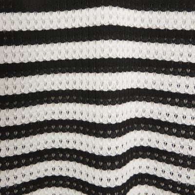 Black Long Sleeve Stripe Tie Front Maxi Dress