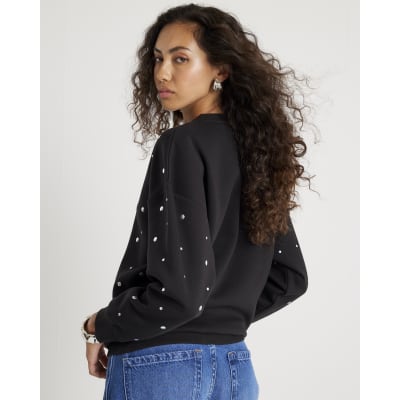 Black Long Sleeve Studded Sweatshirt