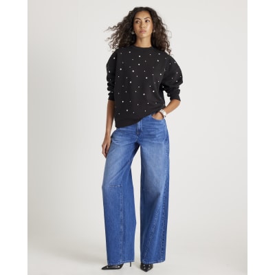 Black Long Sleeve Studded Sweatshirt