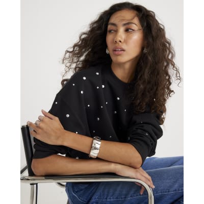 Black Long Sleeve Studded Sweatshirt