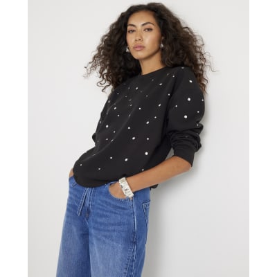 Black Long Sleeve Studded Sweatshirt