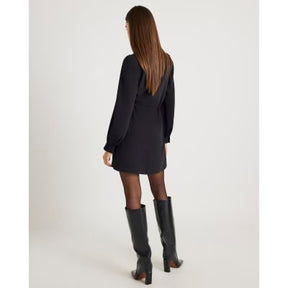 Black Long Sleeve Tie Waist Mini Dress