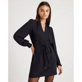 Black Long Sleeve Tie Waist Mini Dress