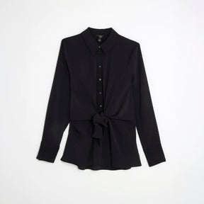 Black Long Sleeve Tie Waist Shirt