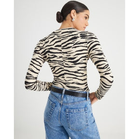 Black Long Sleeve Zebra Print Top