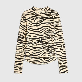 Black Long Sleeve Zebra Print Top