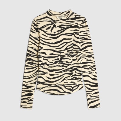 Black Long Sleeve Zebra Print Top