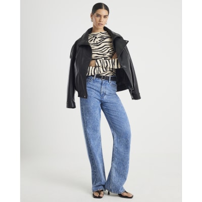 Black Long Sleeve Zebra Print Top