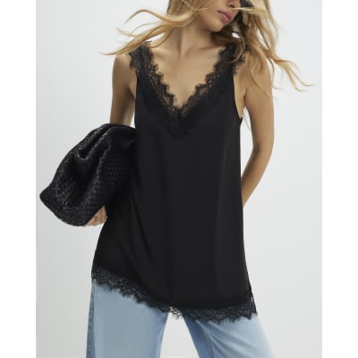 Black Longline Lace Cami Top