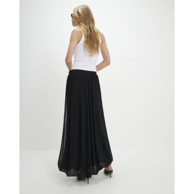 Black Mesh Bubble Hem Midi Skirt