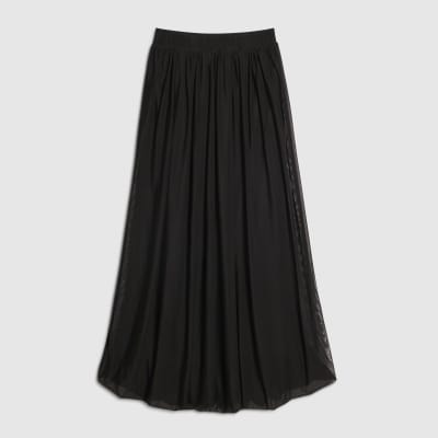 Black Mesh Bubble Hem Midi Skirt