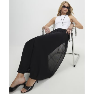 Black Mesh Bubble Hem Midi Skirt