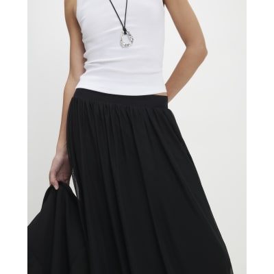 Black Mesh Bubble Hem Midi Skirt