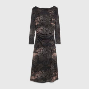 Black Mesh Long Sleeve Spot Print Midi Dress