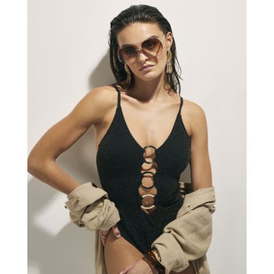 Black Metallic Ring Swimsuit