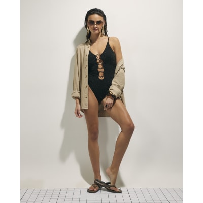 Black Metallic Ring Swimsuit