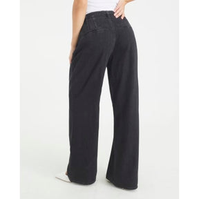 Black Mid Rise Wide Leg Tie Front Jeans