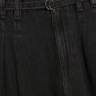 Black Mid Rise Wide Leg Tie Front Jeans