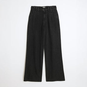 Black Mid Rise Wide Leg Tie Front Jeans