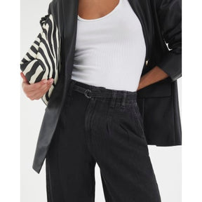 Black Mid Rise Wide Leg Tie Front Jeans