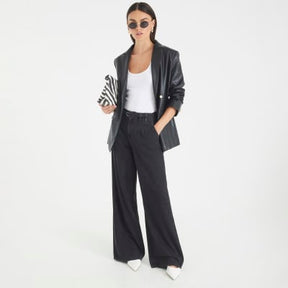 Black Mid Rise Wide Leg Tie Front Jeans