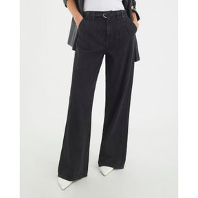 Black Mid Rise Wide Leg Tie Front Jeans