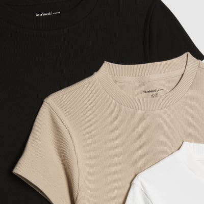 Black Multicoloured Ribbed T-Shirt Multipack