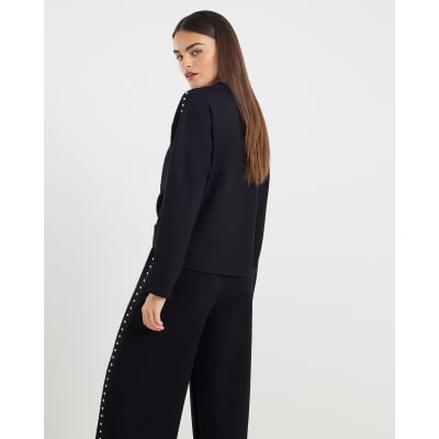 Black Neoprene Stud Batwing Sweatshirt