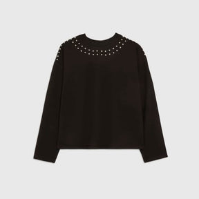 Black Neoprene Stud Batwing Sweatshirt