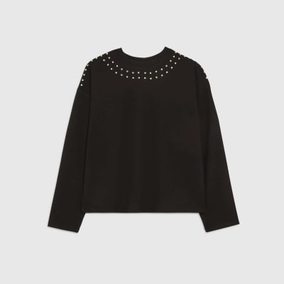 Black Neoprene Stud Batwing Sweatshirt
