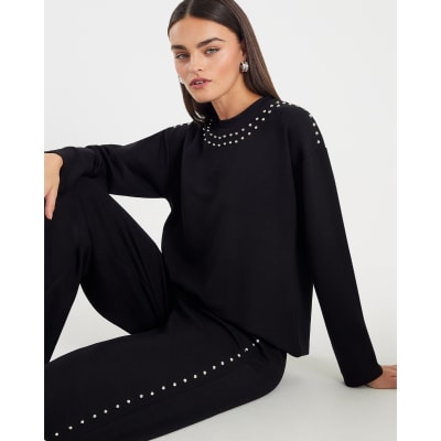Black Neoprene Stud Batwing Sweatshirt