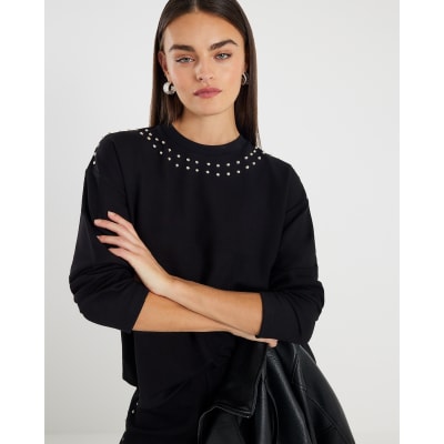 Black Neoprene Stud Batwing Sweatshirt