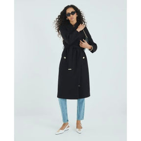 Black Notch Collar Belted Wrap Coat