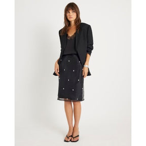 Black Organza Embellished Midi Skirt