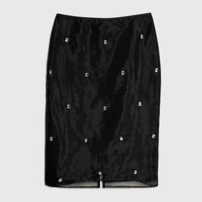 Black Organza Embellished Midi Skirt