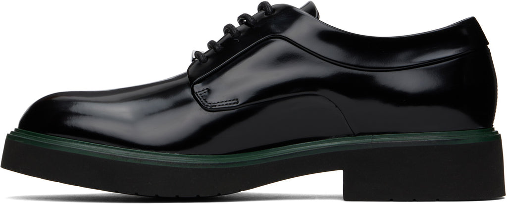 Salvatore Ferragamo Polished Leather Ornament Derby Shoes – Black
