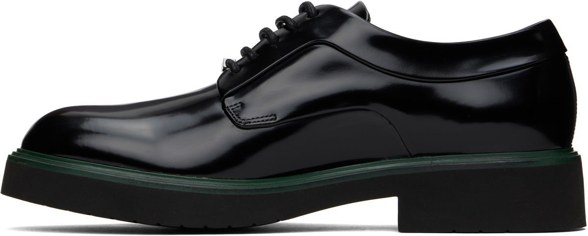 Salvatore Ferragamo Polished Leather Ornament Derby Shoes – Black
