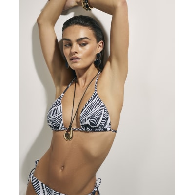 Black Palm Tree Print Bikini Set