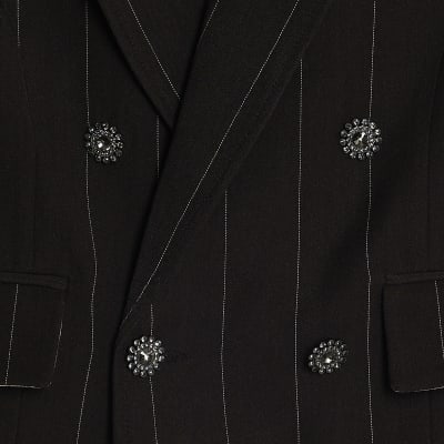 Black Pinstripe Boxy Fit Sleeveless Waistcoat